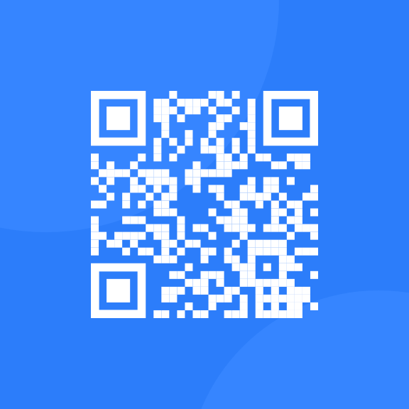 A picture of a white QR code with a blue background